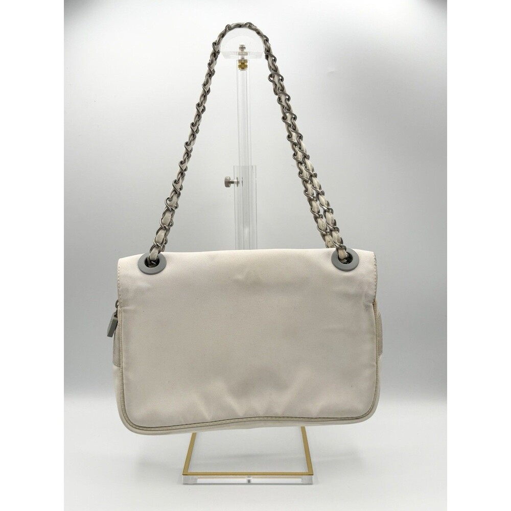 Chanel White & Blue Floral Print Nylon Canvas Sport CC Flap Bag Vintage Y2K - Picture 3 of 16